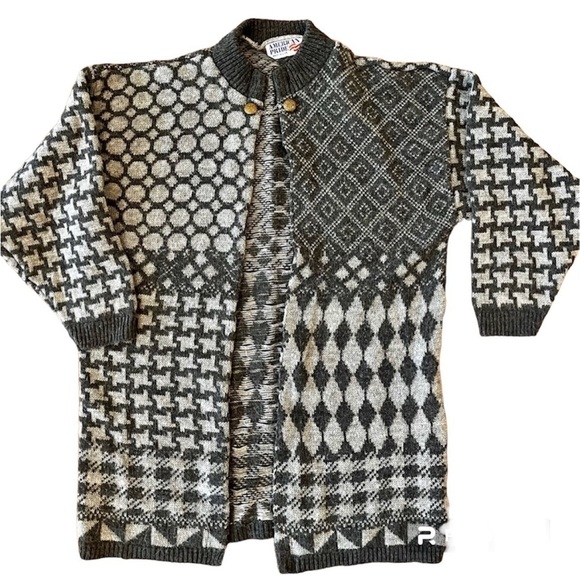 VINTAGE Fair Isle Sweater Cardigan‎ Nordic Nomad Knit Metal Buttons Made USA 80s - Picture 1 of 10